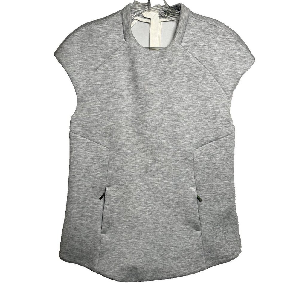 Zara‎ Medium Womens Top Sweatshirt Heather Gray Cap Sleeve Zip Pockets Zip Back